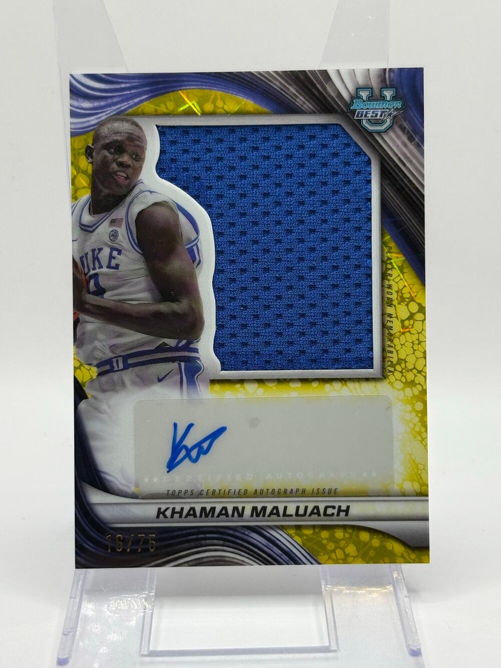 2024-25 Bowmans Best U Khaman Maluach Yellow Jumbo Patch Auto 16/75 SP Duke Suns